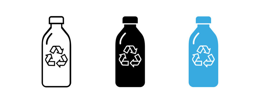 Eco-friendly recyclable bottles icon set, sustainability vector design, recycling awareness graphics, reusable packaging illustration for environment-friendly branding