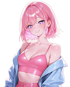 Relaxed Blue Hair Anime Girl Wearing Stylish Clothing