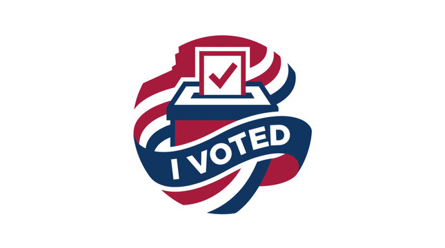 I Voted Sticker and Ballot Box Icon with American Flag Stripes