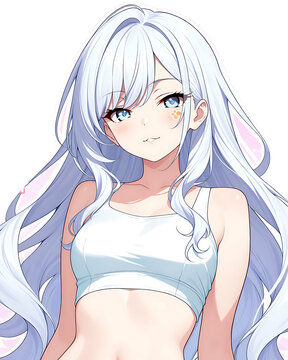 Playful Blue Hair Anime Girl Wearing Fashion Top Portrait