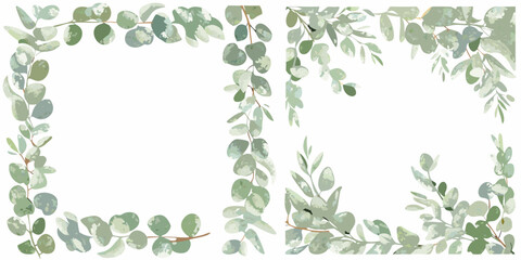 eucalyptus leaf frame watercolor style botanical green © PolyRani