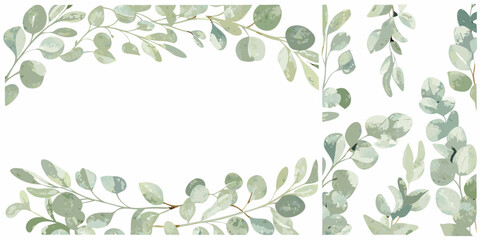 eucalyptus leaf frame watercolor style botanical green © PolyRani