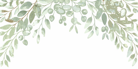 eucalyptus leaf border watercolor green botanical nature © PolyRani