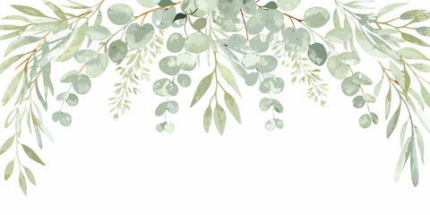 eucalyptus leaf border watercolor style green plant © PolyRani