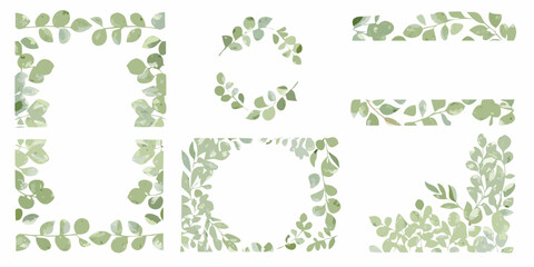 eucalyptus leaf frames watercolor style green botanical © PolyRani
