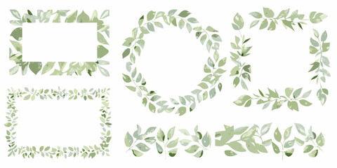 eucalyptus leaf frames watercolor style green botanical © PolyRani