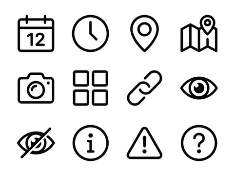 Set of twelve minimalist flat icons for apps and websites