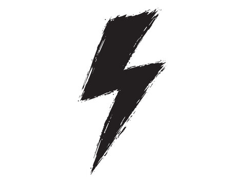 Distressed black lightning bolt vector, a grunge thunderbolt symbol, electric power icon, and energy flash graphic for impactful design projects