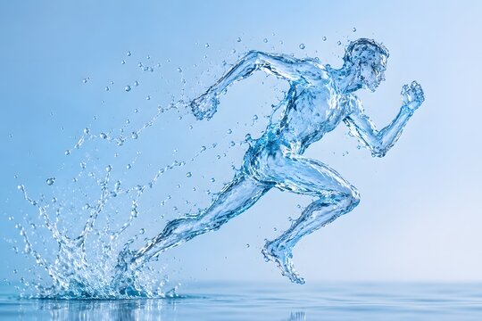 Man formed from water running for the concept of sports and movement.