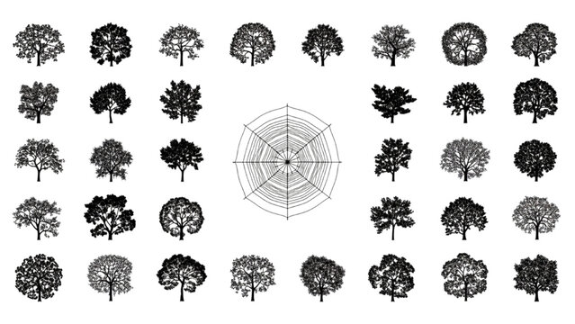 Landscape Architecture Tree Elevation CAD Blocks Collection Silhouette Vector Set