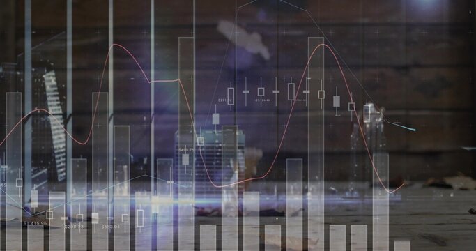 Glow pulsing starting overlay showing bars fluctuating, candles moving, averages visualizing trend
