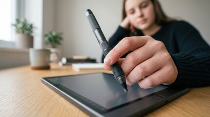 Fototapeta premium Woman drawing on tablet with stylus