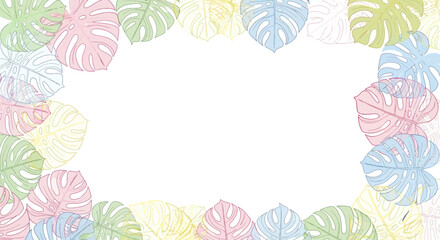 Pastel Monstera Leaf Border Illustration © Duniastock