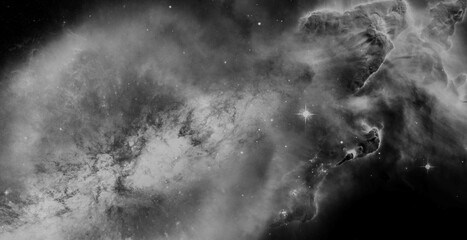 Black and White Galactic Nebula with Dense Dust Lanes and Bright Star Cluster  © ShadOw