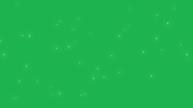 Animated White Twinkling Star Sparkles on Green Screen Background, Chroma Key Magic Light Overlay for Motion Graphics in 4K
