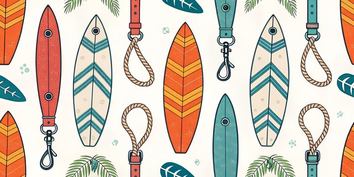 vector seamless pattern with surfing board
