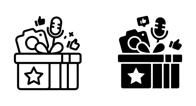 Social Media Content Creation Box, Digital Marketing Toolkit, Online Engagement Elements, Vector Icons Set