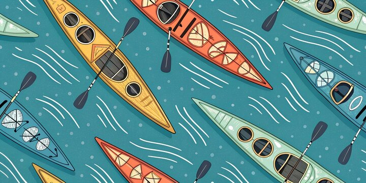 seamless pattern of kayak boat