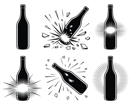 Wine bottle exploding with shards illustration