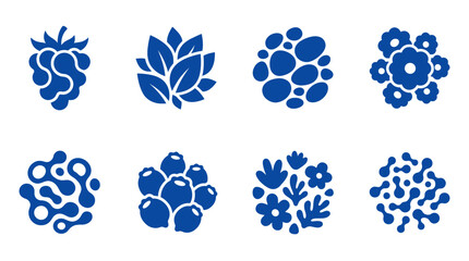 Blue organic berry and cellular structure icon set. © Yuni