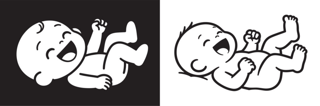 Happy laughing baby vector illustration in minimalist line art style for infant care and parenting branding
