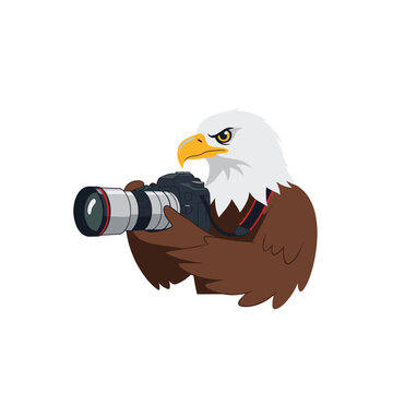 Bald eagle photographer holding a professional camera with lens