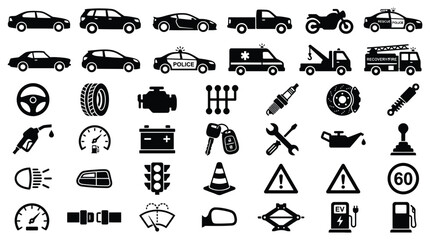 Automotive Icons And Vehicle Components Black Silhouette © Tanzu