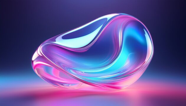 Abstract D Fluid Glass Shape With Vibrant Blue And Pink Gradient Futuristic Yk Aesthetic Liquid Crystal Element Glossy Iridescent Texture Modern Flowing Organic Form