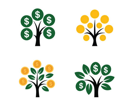 Money growth trees with dollar and fruit icons