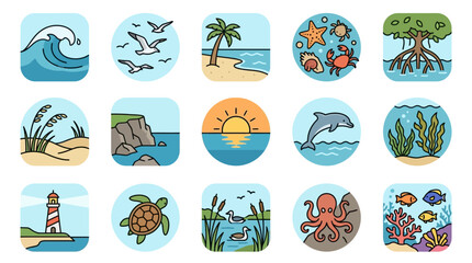 Vibrant Coastal Ecosystem with Diverse Marine Life and Lush Mangrove Forests Under Sunny Skies © aayt