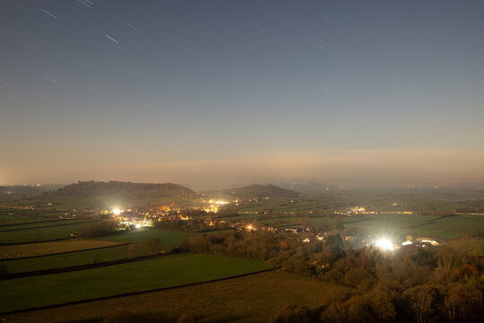 Landscape photo of the night sky over Compton Dundon in Somerset