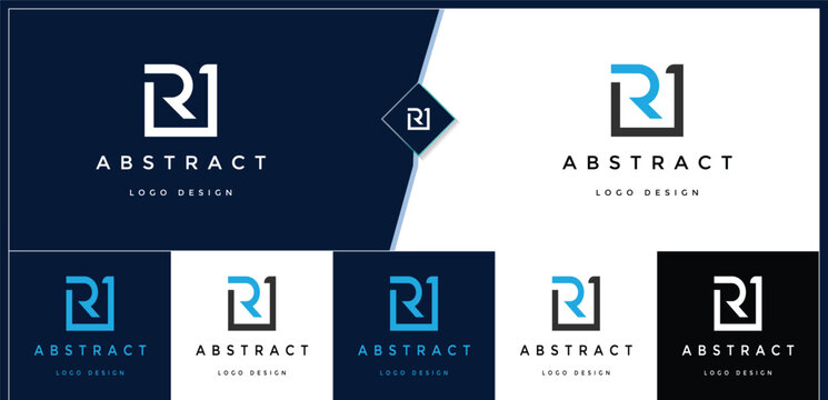 R1 logo design featuring a modern geometric lettermark vector illustration in blue and dark grey colors suitable for corporate branding and professional business identity templates.