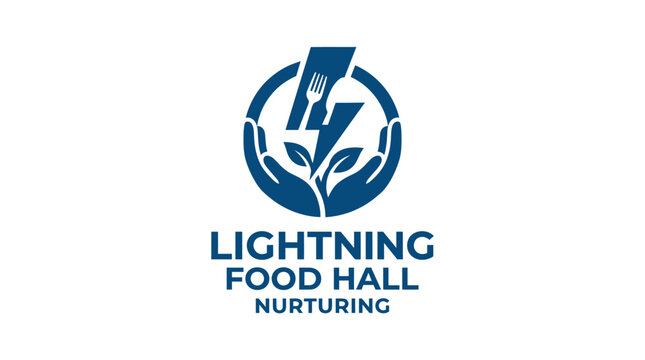 Lightning Food Hall logo with fork and leaf icon.