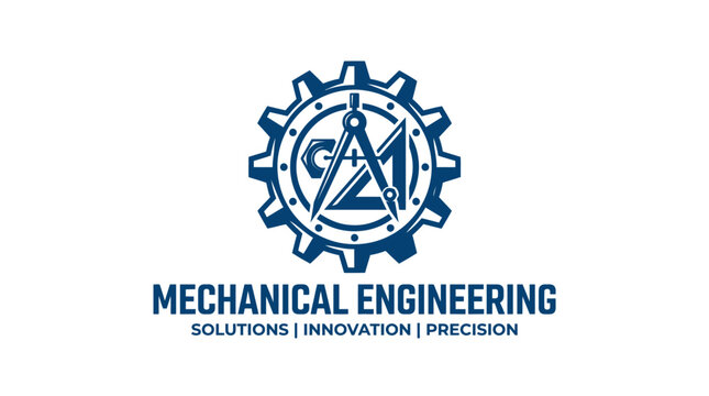 Mechanical engineering logo with gear and compass divider tool.