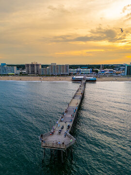 Virginia Beach fishing pier at sunset 2026 aerial stock image