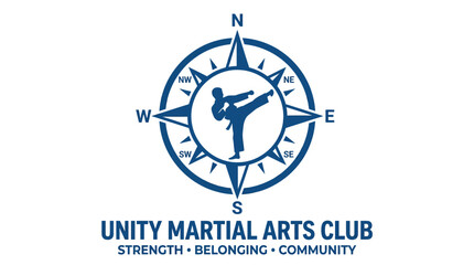 Unity martial arts club compass karate silhouette logo. © Stephanie