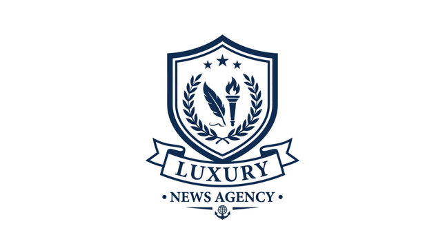 Luxury News Agency heraldic logo with torch and stars.