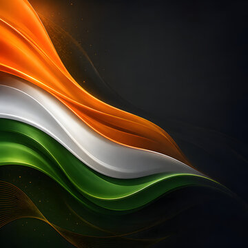 Abstract flowing waves of orange white and green colors on dark background elegant design.