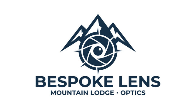 Mountain and camera lens logo for travel optics.