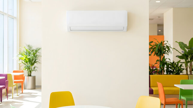White wall mounted air conditioner installed in a modern office space