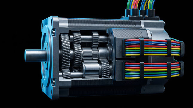Industrial electric motor internal gear and cable structure cross section diagram