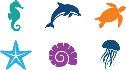 Obraz premium Colorful set of marine life icons and sea animals