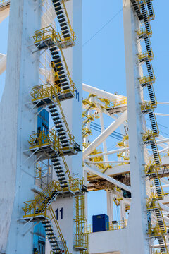 Canada, BC, Delta.  Architectural detail of container cranes at Deltaport, a deepwater port on the Georgia Strait, 35km south of Vancouver.