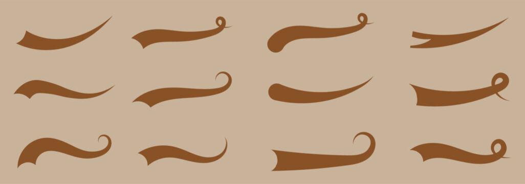 Swoosh and swash typography tails shape. Baseball swoosh text tails in retro style. Sporty underline swash strokes for vintage typography and font design. swooshes text tails for baseball design. 