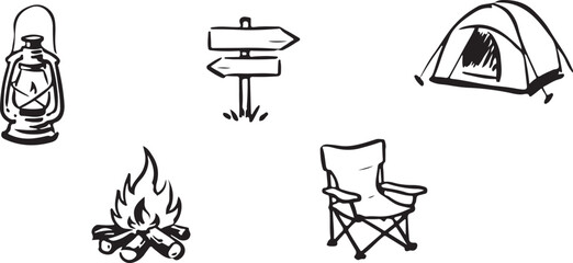 Wooden signpost and camping folding chair outdoor sketch set vector illustration eps 10  © MD GAHANGIR