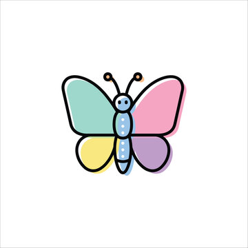 Cute colorful butterfly vector icon in MBE style isolated on white background
