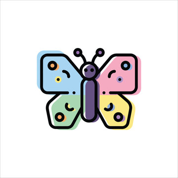 Cute colorful butterfly vector icon in MBE style isolated on white background