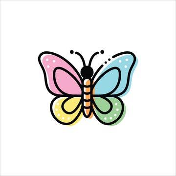 Cute colorful butterfly vector icon in MBE style isolated on white background