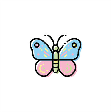 Cute colorful butterfly vector icon in MBE style isolated on white background