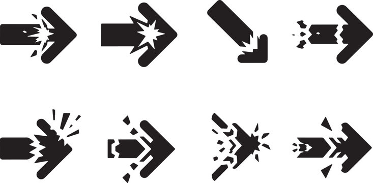 Broken arrow graphics showing impact and fragmentation on transparent background.